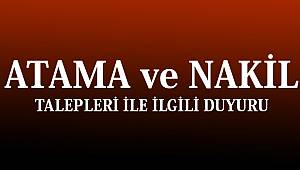 Atama ve Nakil Talepleri ile ilgili Duyuru