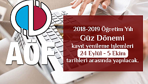 2018 AÖF Kayıt Yenileme 24 Eylül - 5 Ekim de