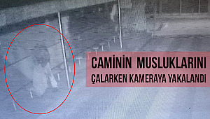 Caminin musluklarını çalarken kamera yakalandı