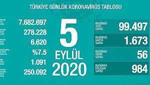 5 Eylül 2020 Korena Vaka sayısı bin 673 