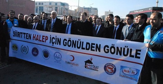 Siirt’ten Halep’e Giden Yardım Tırları Dualarla Uğurlandı