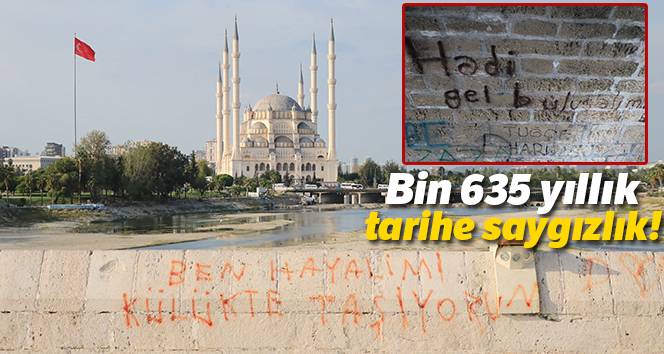 Dünyanın en eski köprüsüne sprey boya ile yazı yazdılar