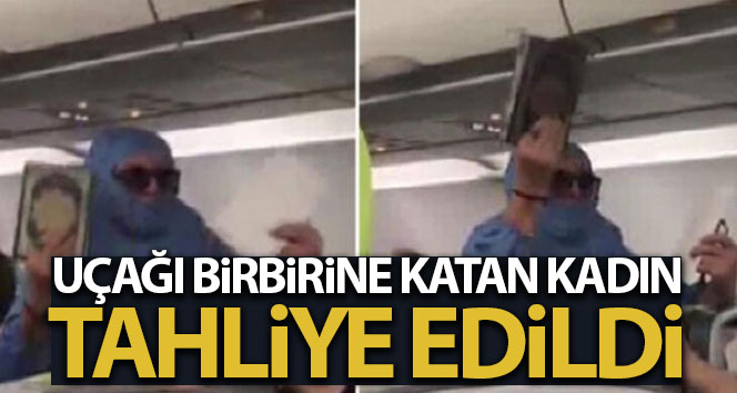 Uçakta olay çıkaran kadına tahliye