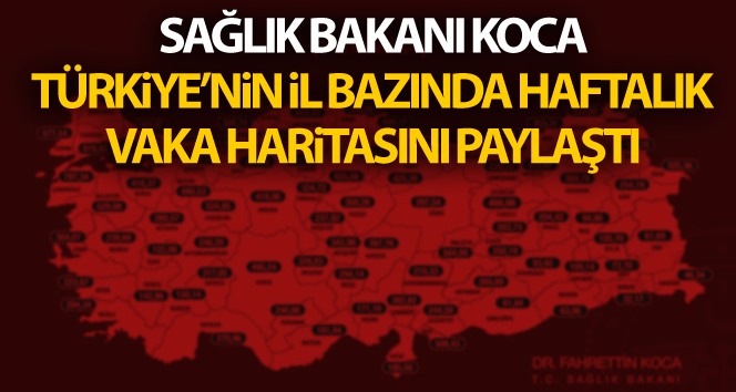 Sağlık Bakanı Koca, Türkiye'nin il bazında haftalık vaka haritasını paylaştı