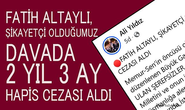 Diyanet-Sen Şikayetçi oldu. 2 Yıl 3 Ay Hapis Cezası Aldı