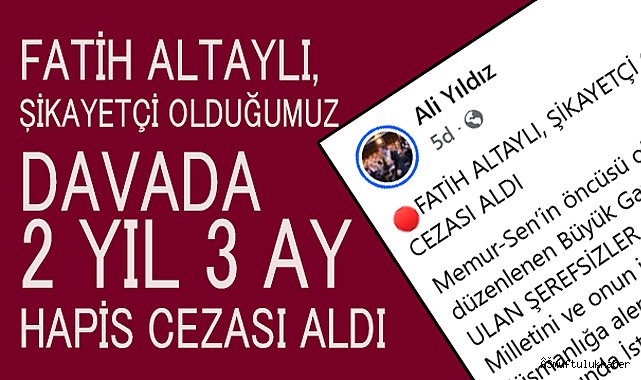 Diyanet-Sen Şikayetçi oldu. 2 Yıl 3 Ay Hapis Cezası Aldı